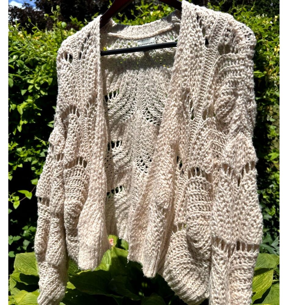 Silverflint Knit Beige Crochet Style Cardigan Sweater Size S